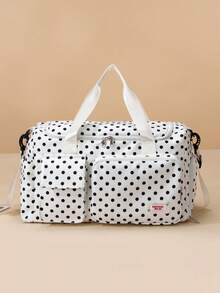 大容量波點印花風格旅行包，多口袋健身包，可折疊輕量托特包，斜跨包，書包，行李包 - 白色 - 查看 14