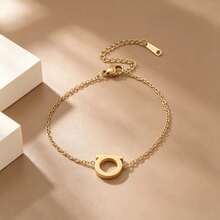D Letter Geometric Circle Stainless Steel Jewelry 3 Pieces Set, 18K Gold Necklace, Bracelet, Earrings Luxury Set, Suitable For Women's Daily And Party Wear - Gold - View 4