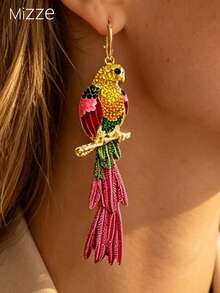 1 Pair Bohemian-Style Enamel Diamond-Embedded Earrings With Bird And Feather Pendants For Women, Ideal For Music Festivals And Trips - Colorful - View 1