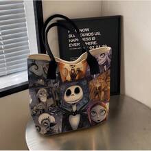 Disney Halloween-Themed Portable Vintage Cartoon Skeleton Jack And Sally Collage Print Handbag, Suitable For Girls And Women - Black - View 14