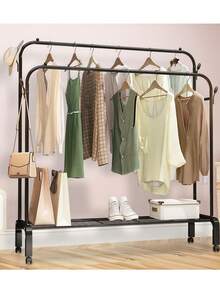 Double-Tier Garment Rack (96*38*135cm) – Heavy-Duty Metal With Shoe Rack, Storage & Organization, Easy To Assemble (Black) - View 3
