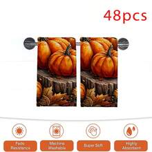 2/4/48pcs Autumn Series Realistic Oil Painting Pumpkin/Tree Stump Pattern Printed Kitchen Towels - Super Soft, Highly Absorbent Polyester Dish And Hand Towels, Perfect For Holiday Decor, Kitchen Decor, Party Decor. - Multicolor - View 13