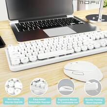 MOFII Ergonomic 2.4GHz Plug-And-Play Wireless Keyboard And Mouse Combo, Compatible With PC/Laptop/Desktop, 104-Key Full-Size Retro Round Keycap Typewriter Keyboard With Wireless Optical Mouse - White - White - View 4
