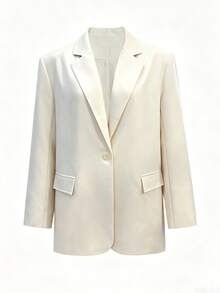 Women's Autumn/Winter Solid Color Fashion Commute Oversized Padded Shoulder Single-Breasted One-Button Long Sleeve Blazer Jacket With Lining - Apricot - View 9