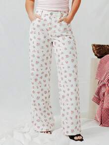 Pimkie Edition Women's Jeans, All-Over Floral Embroidery, Regular Fit, Straight Leg, Casual Everyday Wear - Multicolor - View 1