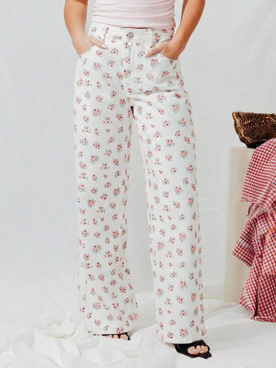 Pimkie Edition Women's Jeans, All-Over Floral Embroidery, Regular Fit, Straight Leg, Casual Everyday Wear - Multicolor - View 1