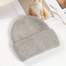 1pc Fashion Solid Color Warm Rabbit Fur Straight Cuff Knit Hat, Autumn/Winter Outdoor Sports Wear, Valentine's Day Holiday Gift, Party Multi-Color Options, Classic Solid Color Hat - Peacock Blue - View 15
