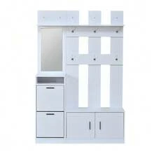 Appendiabiti per ingresso, con scarpiera, specchio e ganci, armadio a muro, scarpiera multifunzionale, per corridoio/ingresso, bianco, 120x30x180 cm - Bianco - Visualizzare 7