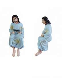 1pc Resin Jesus Figurine, Handmade Sitting Jesus Statue Decor With "I Am Always With You" Sign, Suitable For Car Dashboard, Home And Office Desk, Unique Religious Gift - A - View 10
