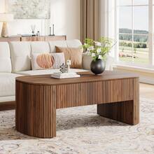 LITTLE TREE Mid Century 119cm Oval Coffee Table - Lift Top With Hidden Storage - 61cm Raised Height Rustic Living Room Center Table, Brown - Brown - View 7