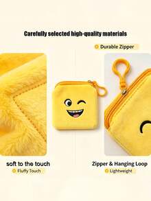 Yellow Smiling Face Coin Purse, Carrying A Keychain Cartoon Embroidery Zipper Wallet, Unisex Daily Travel Accessories Holiday Party Gifts. - Multicolor - View 4