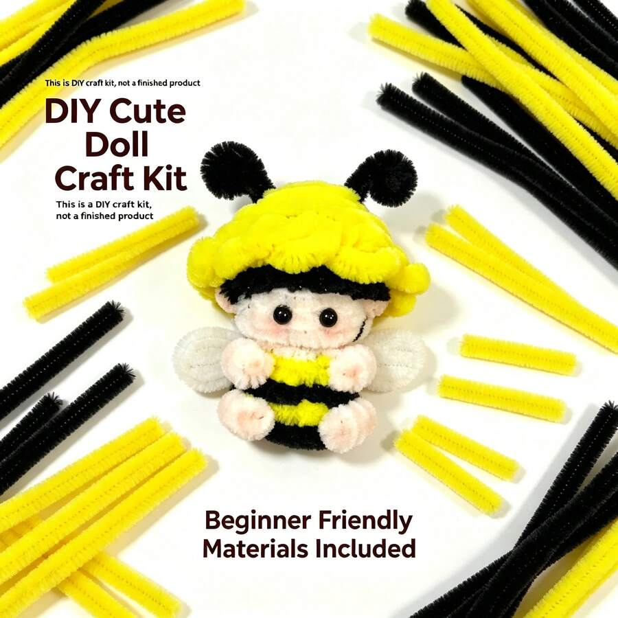 1 Set Premium Handmade Fuzzy Bee Craft Kit, Suitable For Beginners And Adults DIY Kit, Includes Step-By-Step Tutorial, Handmade Mythical Creature Craft Set, Plush Doll Fuzzy Wire, DIY Cute Fun Home Decor, Birthday Ornament - Unfinished