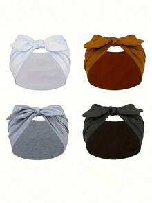 4 Pcs Wide Bow Knotted Headbands For Women,Elastic Soft Fabric Non Slip Hair Bands,Fashion Hair Accessories For Workout Yoga Washing Daily Wear Fall - Multicolor - View 10