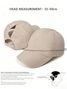 1 pieza Gorra de béisbol de malla transpirable de secado rápido de unicolor con cola de caballo y visera de pato ajustable - Gorra de béisbol de secado rápido para coleta - Ver 11