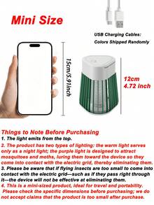 Bug Zapper For Outdoor Mini Electric Mosquito Zapper Portable Camp Mosquito Lamp ,Rechargeable Indoor Fly Zapper, Electric Fly Traps For Home And Camping Indoor/Outdoor Electric Flying Insects Zapper - Grey - View 4