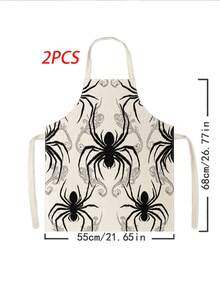 1pc/2pcs Vintage Halloween Green Gemstone Spider Apron, Dark Style Black Kitchen Apron, Faux Linen Printed Apron, Cooking Baking Grilling Apron, Gothic Style Holiday Party Home Decor Apron - Multicolor - View 17