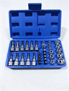 34pcs Torx Socket & Bit Set, Includes E-Type Sockets And Star Bits, Durable Plastic Storage Case, Professional Automotive Repair Tool, Suitable For Brake Calipers, Engine Cylinder Head, Motorcycle ATV Mechanical Disassembly - A-34 Pieces - View 11