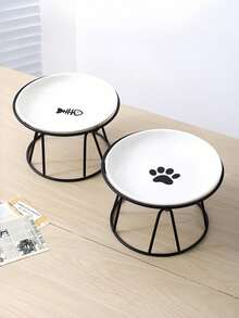 Elevated Ceramic Pet Bowls, Cat Paw & Fishbone Raised Feeder Bowl For Cats Small Dogs - One Size Fits All - View 2