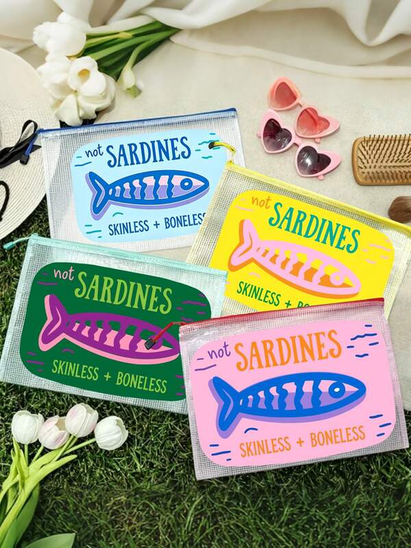 Vintage Sardine Waterproof Fashion Beach Bag, Cartoon Rainbow Trout Pattern, Large Capacity Transparent Makeup Bag, Nylon Zipper - Lightweight And Durable, Suitable For Spring And Summer Storage, Perfect For Swimming, Beach, Diving And Summer Vacation, Essential For Students Back To School. Can Store Canned Food, Skincare Products, Cosmetics, Data Cables, Sanitary Pads, Snacks, Loose Change And Jewelry. Suitable For Friends, Family, Best Friends, Classmates. Perfect For Birthday, Holiday, Party, Wedding, Teacher's Day Gift And Souvenir, Back To School Gift