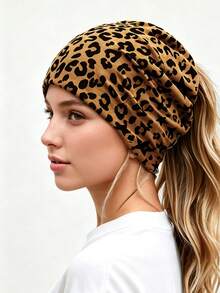 1pc Multifunctional Ponytail Hat, Soft Elastic Loose Headband Cap, Casual Daily Style, Solid Color/Star Leopard Print/Letter Print - Multicolor - View 15
