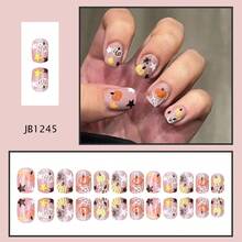 24pcs Cute Square Press-On Nails, Colorful Short Pumpkin & Spider Pattern Halloween Fake Nails - Multicolor - View 3
