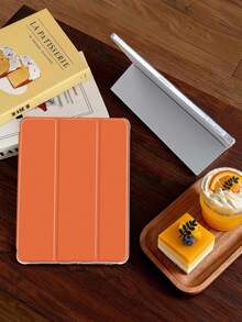 1件裝橘色三折平板保護殼，附筆槽，相容 iPad Mini 4/5/6/7/Air/Air 2/9.7/10.2/10.5/10.9 (Air 4-Air 8)/Pro 11/10th Gen/A16/Pro 11 2024 與 Galaxy A8，柔軟霧面翻蓋式保護殼，附三折支架，自動休眠/喚醒，內建筆槽，不含筆 - 橘色 - 查看 3