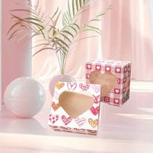 10Pcs 4.02*4.02*2.56in Sturdy Foldable Square Cardboard Gift Boxes, Heart Printed Pattern Favor Containers With Heart Cut-Out Clear Transparent Window, 4 Styles Available Packaging Boxes For Valentine's Day Party Candy Cookie Dessert Gift Wrapping - View 9