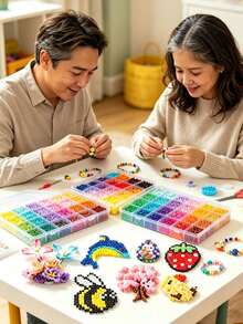 48/72/96/120色珍珠珠子套組 2.6mm迷你Perler珠手工套件，附多種工具，適合初學者與成人，壓力釋放藝術手工項目、手工藝裝飾、室內裝飾，Perler珠材質 - 拼豆套裝 - 查看 7