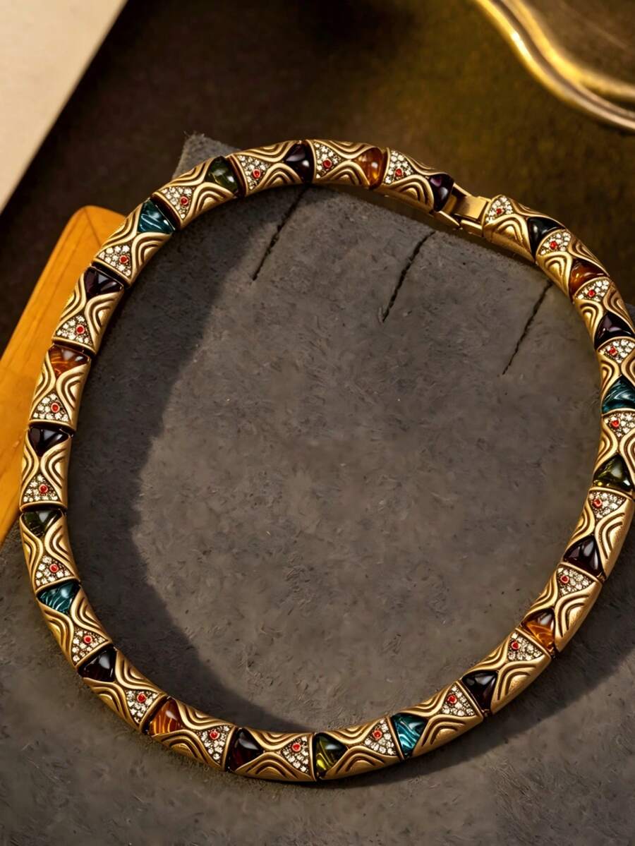 European Style Segmented Embossed Wave Pattern Colorful Glass Enamel Decorative Necklace And Earrings Set, Holiday Accessory, Gift - Necklace - View 1