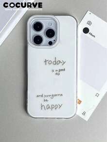 Cocurve 1pc New Minimalist "Happy Today" Letter Pattern Niche Phone Case, Shockproof IMD, Compatible With Iphone 17 Pro/17 Pro Max/16 Pro/16 Pro Max/16/15 Pro Max/15 Pro/15/Plus/14 Pro Max/14/13 Pro Max/13 Pro/13/12 Pro Max/12 Pro/12/11 Pro Max/11 Pro/11/Plus, Personalized Gift For Couples, Holidays, Back To School, Anniversary, Versatile And Unique - Multicolor - View 2