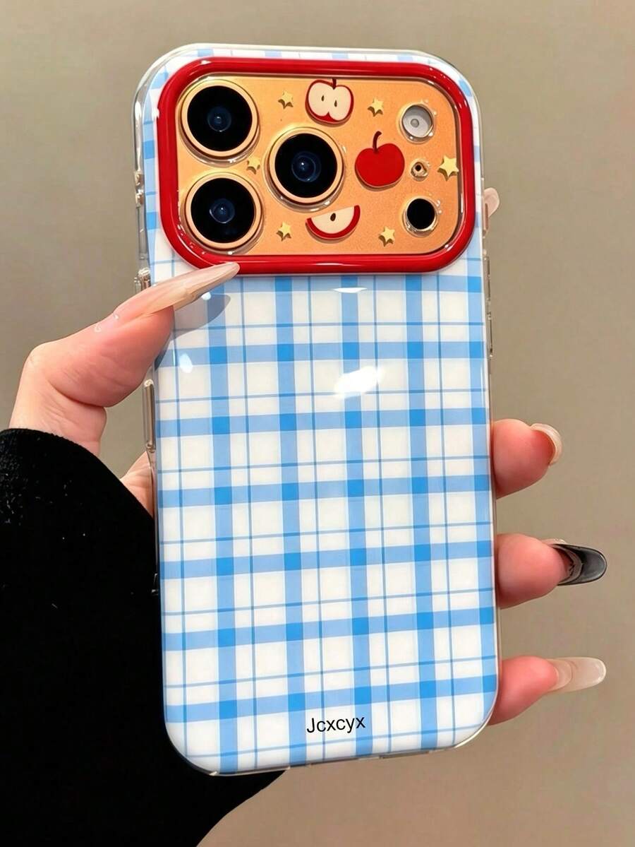時尚可愛格子棋盤水果圖案手機殼,相容 iPhone 17 Pro Max 17 Pro 17 16 Pro Max 16 Pro 16 15 Pro Max 15 Pro 15,鏡頭保護後蓋殼禮物 - 藍色 - 查看 1