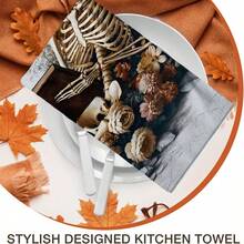 2/4/48pcs Halloween Series Floral Reading Skeleton Pattern Printed Kitchen Towels - Ultra Soft, Highly Absorbent Polyester Dish Cloths And Hand Towels, Perfect For Holiday Decor, Kitchen Decor, Party Decor - Multicolor - View 8