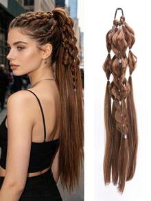 24 Inch Handmade Braided Ponytail Wig, Synthetic Fiber Twisted Boxing Braid Ponytail, Suitable For Women - Multicolor - View 2
