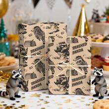 1 Roll - 58*23inch - Funny Raccoon- Drunk Trash Panda Gift Wrap On Natural Kraft Background - 1 Roll - 58*23inch - View 7