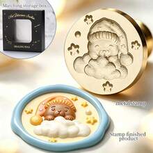 Sleepy Bear Wax Seal Stamp, 1pc, 25mm Matte Embossed, Cute Star Sleeping Bear Pattern, Suitable For Wedding Invitations, Holiday Cards, Wine Bottle Sealing, Gift Box Packaging, Handwritten Envelopes, Souvenir Decoration, Various Handmade DIY Crafts - Sleepy Bear - View 7