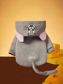 TOM & JERRY X PETSIN 1 buah Hoodie Hewan Peliharaan Motif Tikus Telinga Besar Warna Abu-abu Tebal Hangat untuk Musim Gugur dan Musim Dingin - Grey - View 2