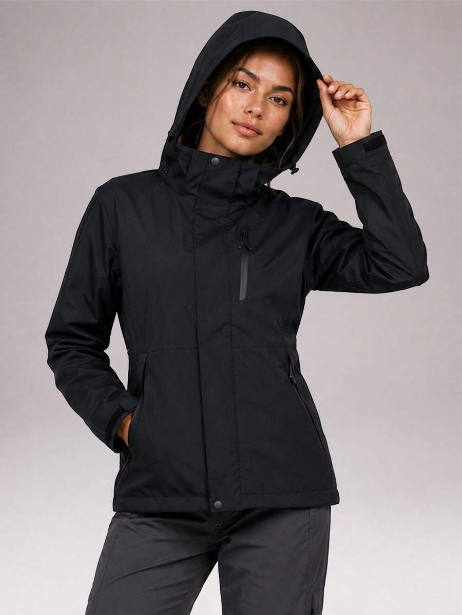 CZRLHYT Women's Hooded Softshell Jacket With Zipper Pockets, Suitable For Hiking, Camping, Climbing, Casual Outdoor Sports - Black - View 1