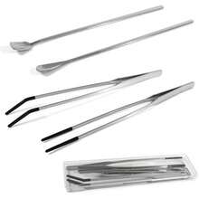 4 Pcs Reptile Feeding Tools Set With Silicone Tips - Long StraightCurved Tongs, Spoons - Stainless Steel Terrarium Feeder Kit Bearded Lizards, Snake, Spiders, Aquarium - Multicolor - View 1