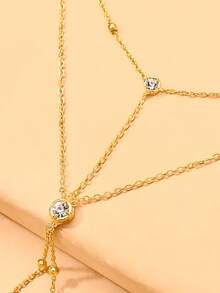 1pc Double Layer Mesh Rhinestone Bead Chain Finger Bracelet, Summer Fashion Bracelet, Minimalist Multi-Layer Back Of Hand Chain, Adjustable Hand Jewelry, Versatile Bracelet - Gold - View 5