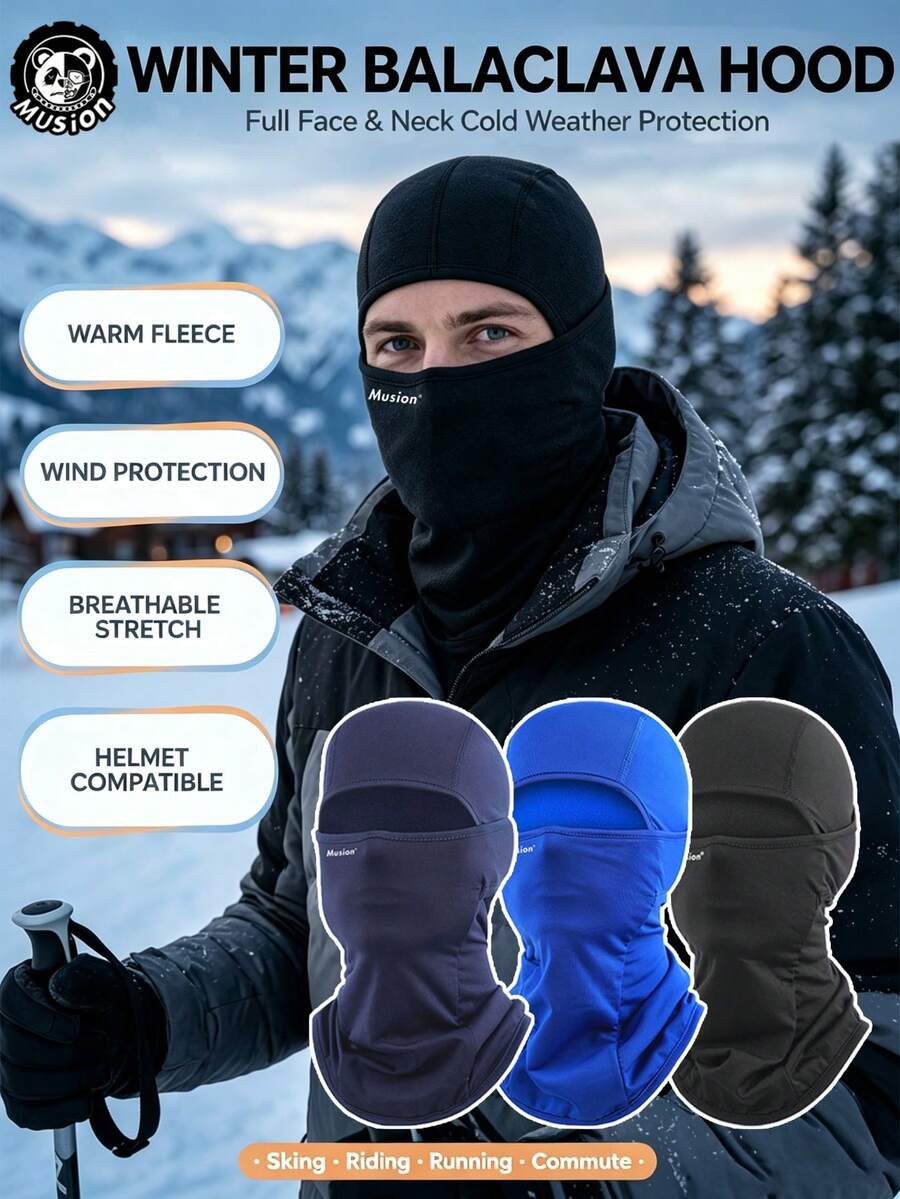 1-3pcs Fleece Lined Winter Balaclava Windproof Warm Full Face Ski Mask, Helmet Compatible Neck Warmer For Skiing, Motorcycle Riding And Outdoor Ice And Snow Sports - Multicolor - View 1