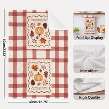 2件裝秋季主題格紋背景南瓜松果楓葉圖案廚房毛巾，長方形超細纖維，洗碗布，刷鍋布，手巾，烹飪烘焙茶巾，秋季感恩節廚房裝飾，喬遷禮物，生日禮物，浴室清潔布，裝飾毛巾 - 橘色 - 查看 5