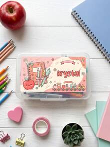1pc Custom Text Pencil Case, Transparent Stationery Storage Box, Custom Cartoon Pattern Pencil Box, Back To School Supplies Gift - Multicolor - View 9