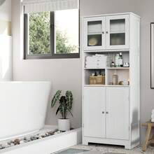 FURCHEN Bathroom Cabinet Bathroom Cabinet With Open Compartment And 4 Doors Wooden Kitchen Cabinet With Adjustable Shelf White 147.5 X 60 X 30 Cm - 白色 - 查看 1