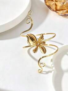 1pc Fashionable Elegant Minimalist Geometric Line Adjustable Flower Bracelet Arm Cuff, Suitable For Daily Wear, Banquet, Party, Gift For Friends - Armband - View 3
