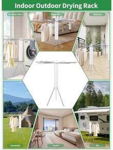 Gugxiom Tendedero Trípode, Tendedero Plegable Portátil, Soporte para Ropa de Interior y Exterior, Ahorra Espacio, para Balcón Dormitorio Lavandería Viaje - Blanco - Ver 8