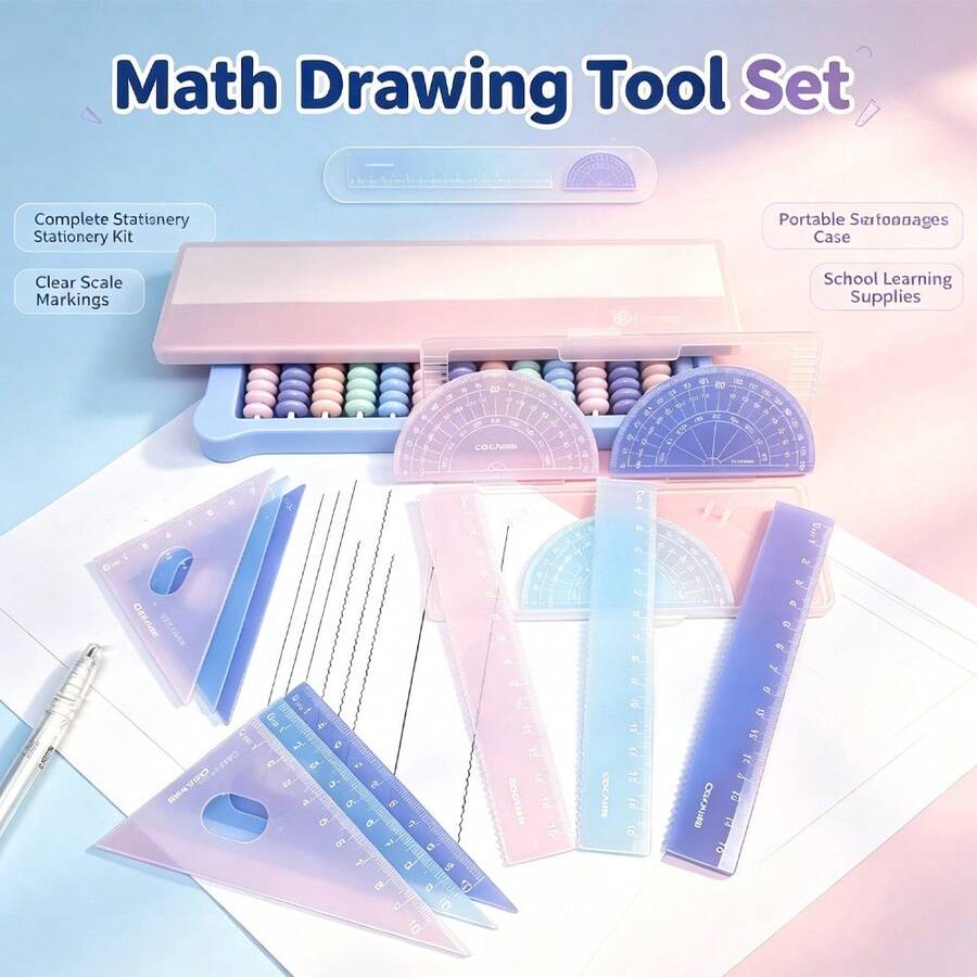 1pc Pink Ruler Set, 4-Piece Set, Macaron Color Scheme, Math Drawing Ruler Set, Includes Straight Ruler, Triangle Ruler, Protractor, Clear And Precise Scale, Transparent Frosted Material, Outstanding Appearance, Comes With Portable Storage Box, Organized And Easy To Store, Smooth Edges, For Hands, Suitable For Student Geometry Drawing, Classroom Calculation, Durable And Not Easily Deformed, Daily Math Learning, Complete Drawing And Measuring Stationery Set, Back To School Recommendation, Christmas, Halloween, Thanksgiving Gift - A - View 1