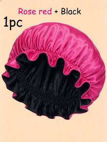 CONFLASS 2/1 Stück elegante atmungsaktive Satin-Schlafmütze, elastische Duschhaube, doppellagiger Rüschenrand, Damen-Seidensatin-Schlafmütze, Damen-Accessoire für die Schulanfang-Saison - Schwarz - Übersicht 15