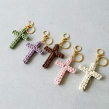 1/5/10pcs Woven Cross Christian Keychain, Unisex, Bohemian Style Jesus Cross Car Bag Pendant - Multicolor - View 6