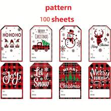 100pcs Christmas Gift Tags - Red Plaid Design With Holiday Messages Like Ho Ho Ho, Joy, Merry Christmas And Let It Snow - Multicolor - View 13