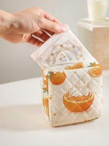 1 buah Tas Penyimpanan Pembalut Wanita Motif Quilted Orange & Rabbit, Kantong Organizer Tampon Mini dengan Resleting Portabel untuk Wanita, Anak Perempuan, dan Perjalanan Sehari-hari di Luar Ruangan. - MultiWarna - View 3